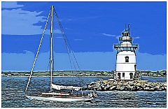 Connecticut's Saybrook Breakwater Lighthouse- Digital Painting